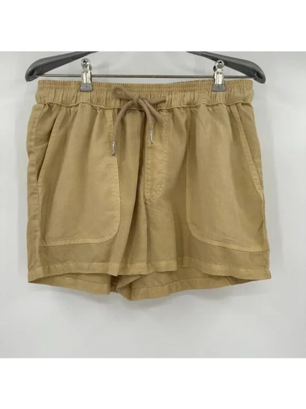 Quince Vintage Wash Tencel Utility Shorts sz L Light Khaki Elastic Waist